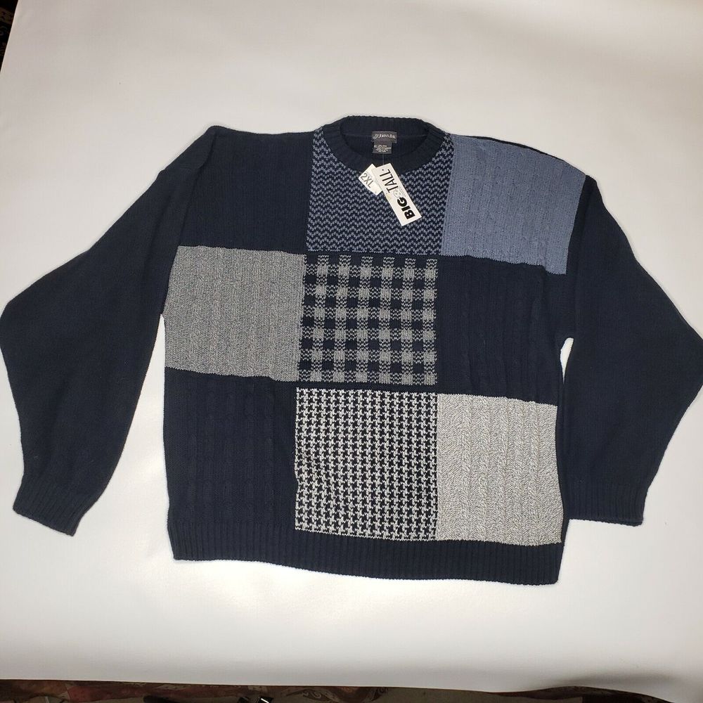 St. John's Bay Sweater Size 2XL Men's Navy Blue/Gray Cotton Crewneck Big/Tall US